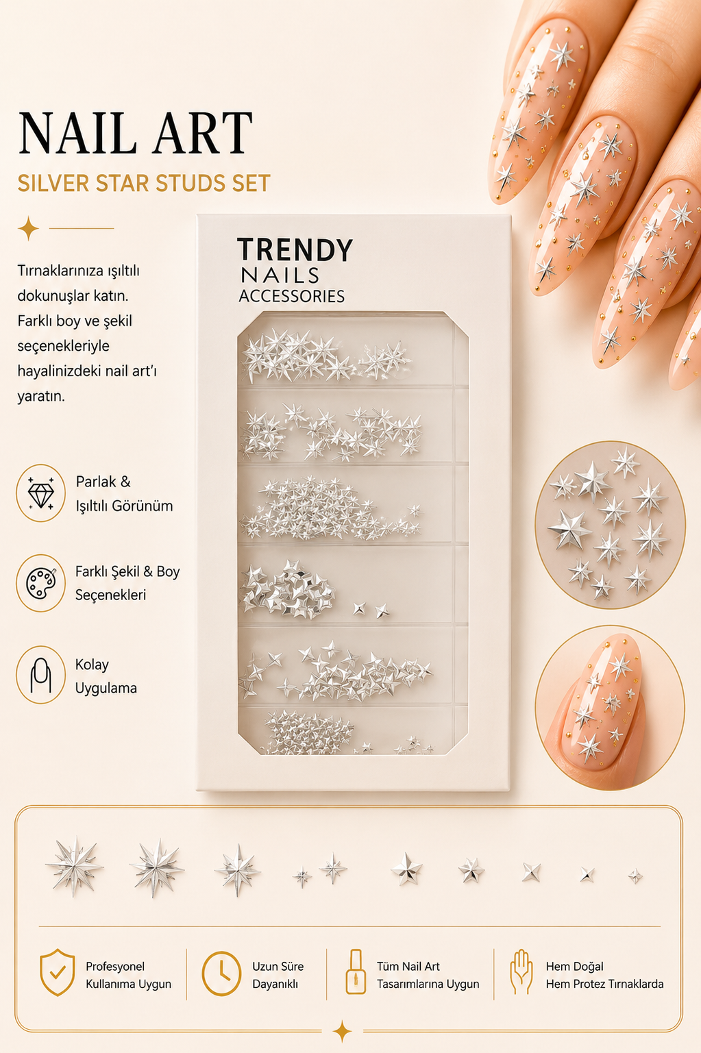 NAIL CHARM-SILVER YILDIZ